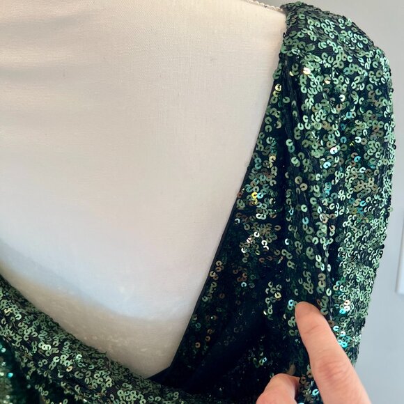 Badgley Mischka Green sequin Midi dress Size 6 - Picture 5 of 12